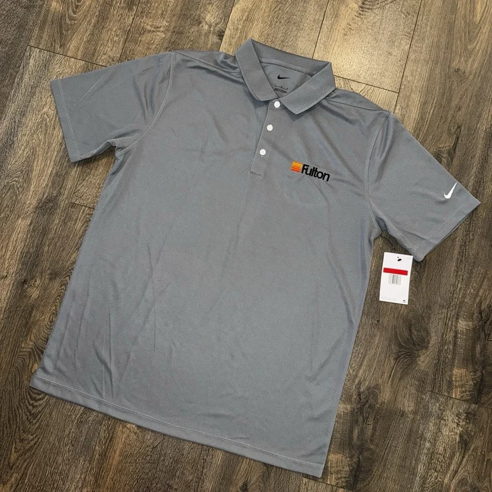 NWT Nike Men's Shirt Size L Gray Dri Fit‎ Polo Golf Short Sleeve-Company Logo